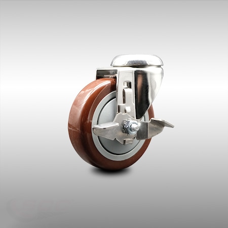 Service Caster 4 Inch 316SS Maroon Polyurethane Wheel Swivel Bolt Hole Caster with Brake SCC SCC-SS316BH20S414-PPUB-MRN-TLB